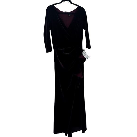 Xscape V-Neck Ruffle-Front Long-Sleeve Gown Dress Maroon Size 14 NWT - Picture 8 of 12